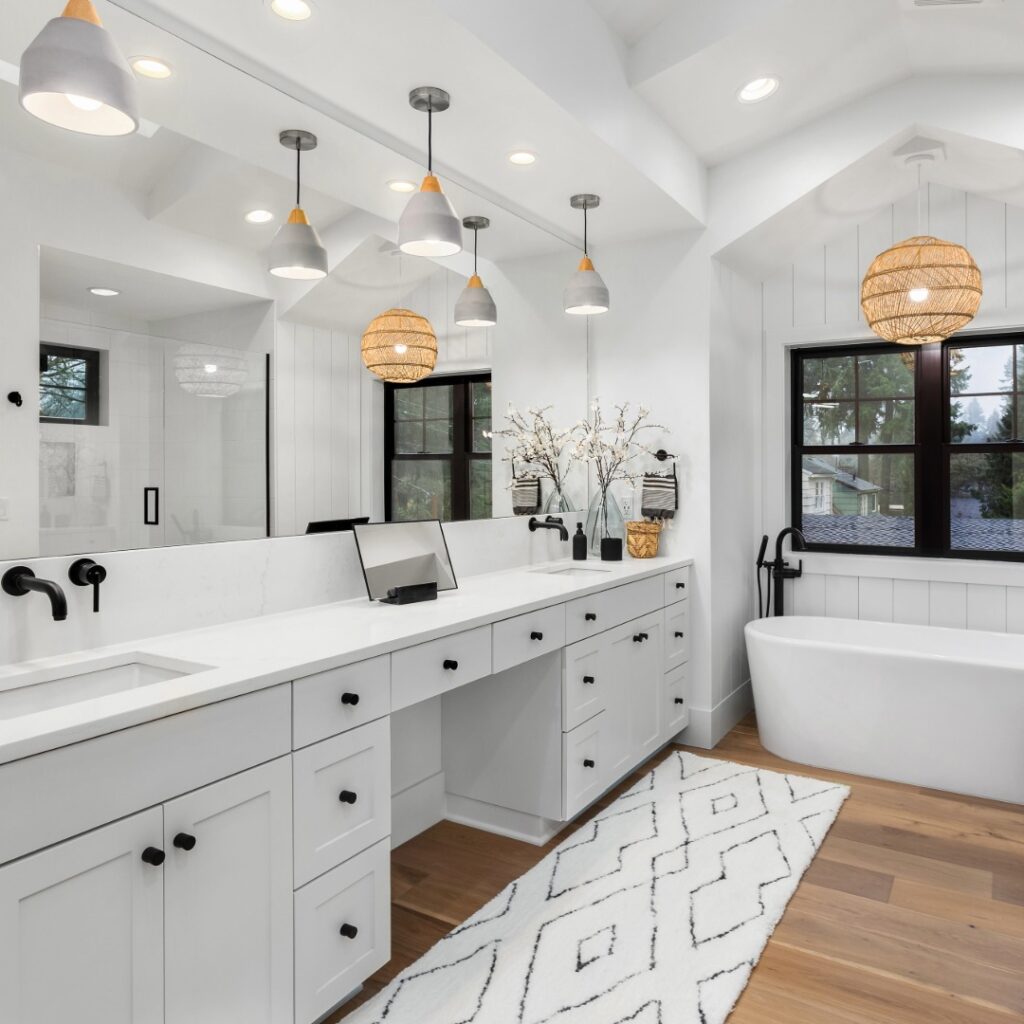 Bathroom remodelling project in Brampton featuring a new vanity, modern sink, and upgraded plumbing by Fateh Plumbing & Electric.
